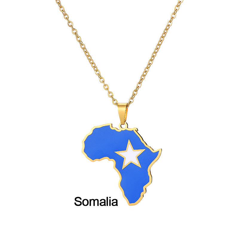 Africa Map Pendant Necklace Stainless Steel Jewelry Ghana Nigeria