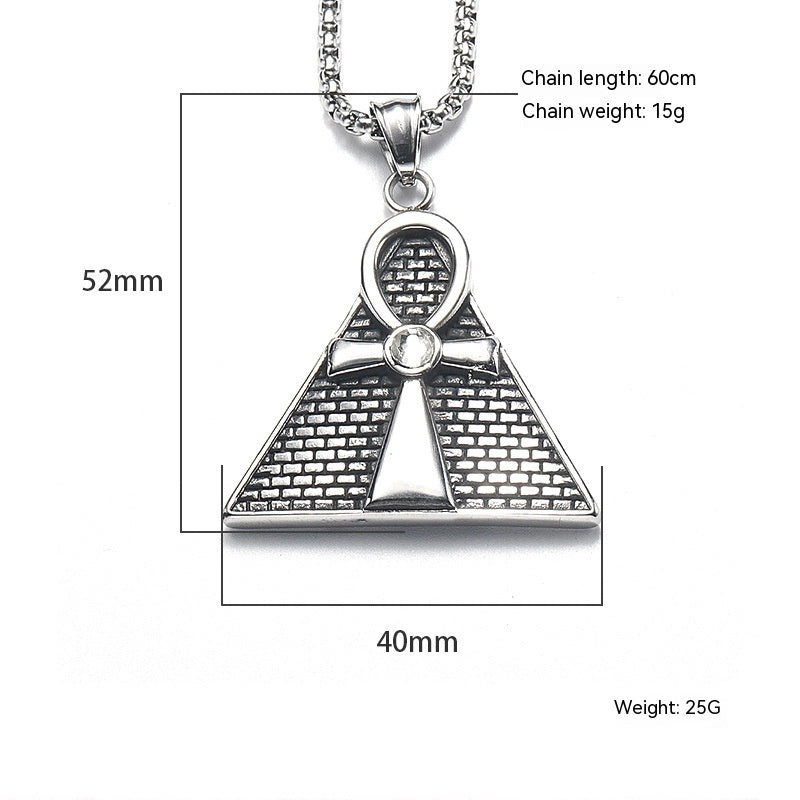 Hip Hop Ancient Egypt Horus Eye Pyramid Male Pendant Personality Cross Titanium Steel Necklace