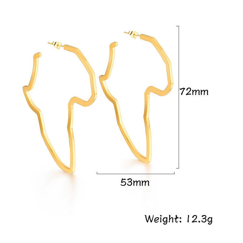 Africa Map Money Symbol Oversized Exaggerated Hollow Stud Earrings