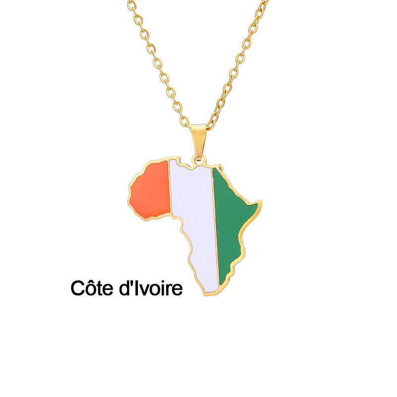 Africa Map Pendant Necklace Stainless Steel Jewelry Ghana Nigeria