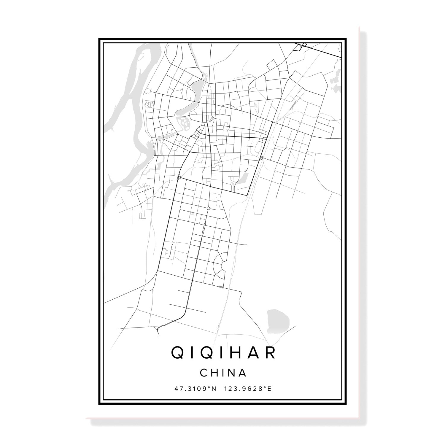 China Qingdao City Map Wall Art Canvas