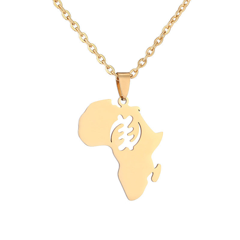 Stainless Steel Africa Symbol Map Couple Pendant Necklace