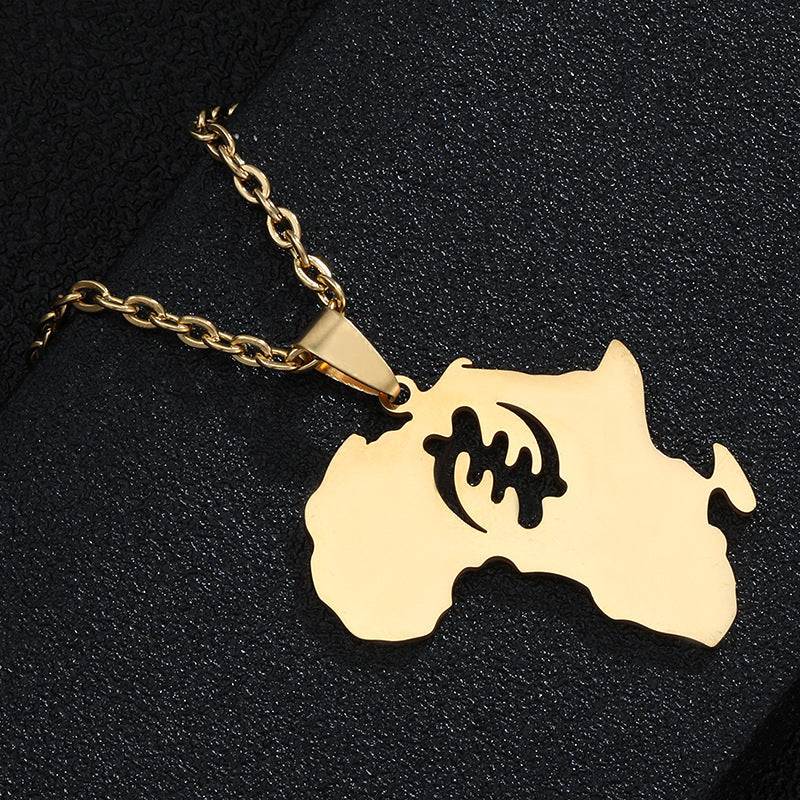 Stainless Steel Africa Symbol Map Couple Pendant Necklace
