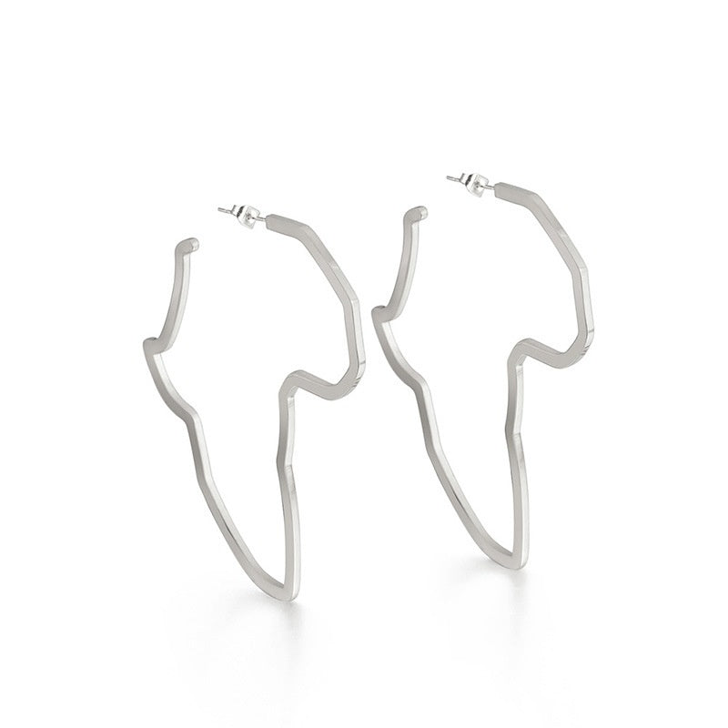 Africa Map Money Symbol Oversized Exaggerated Hollow Stud Earrings