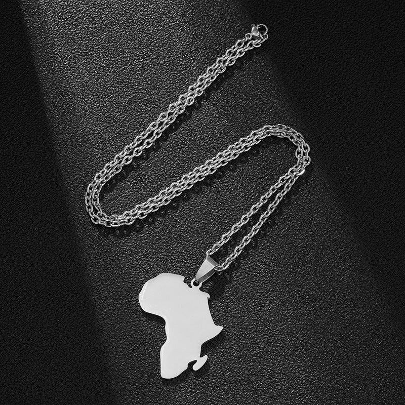 Stainless Steel Africa Symbol Map Couple Pendant Necklace