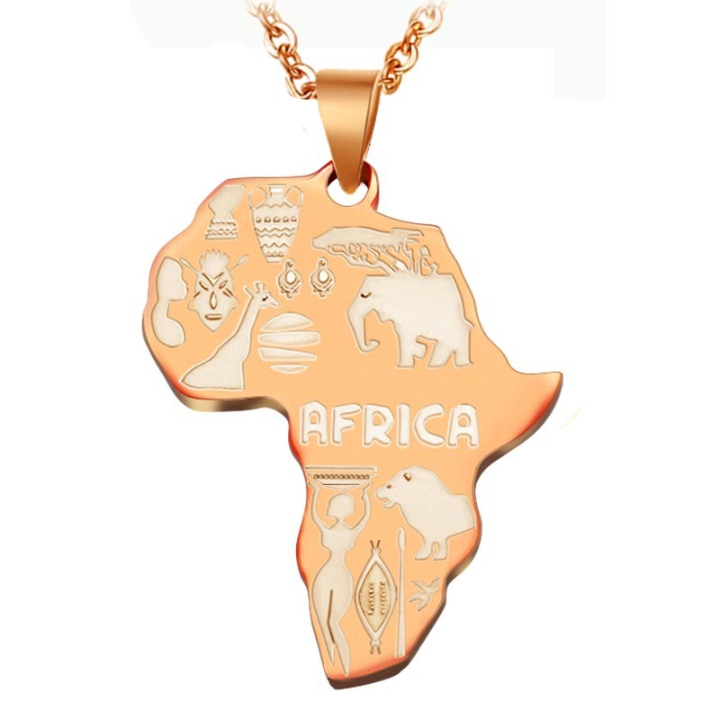 Titanium Stainless Steel Africa Map Necklace