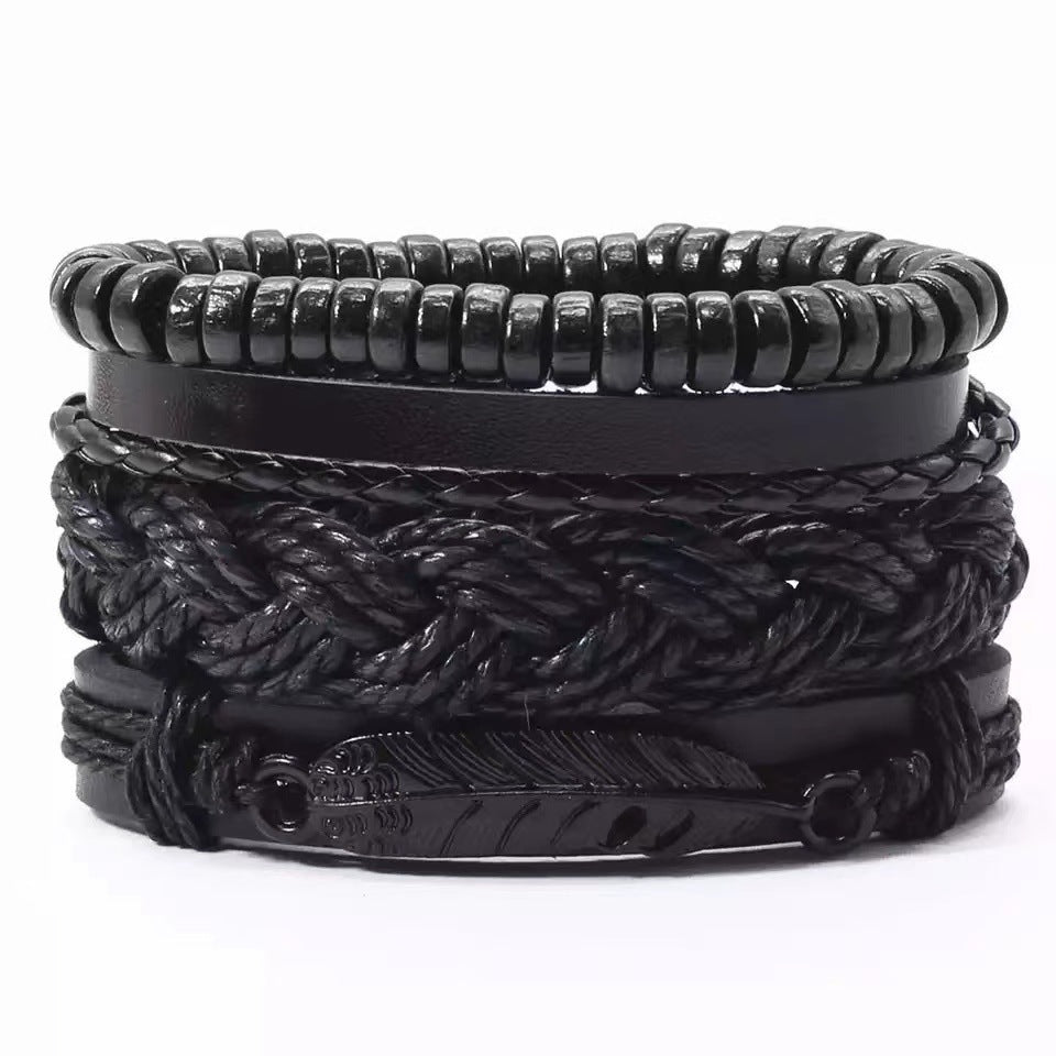 Four-piece Card Africa Map Woven Bracelet Leather
