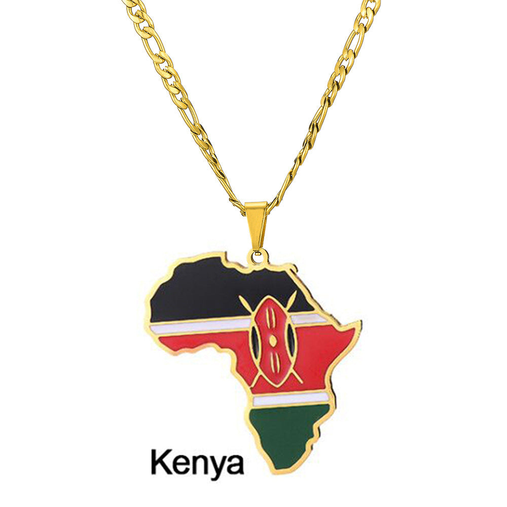 Ornament Africa Map Nigeria Somalia Angola Stainless Steel Necklace