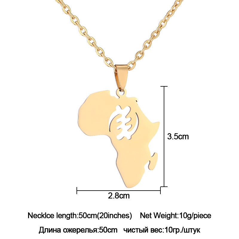 Stainless Steel Africa Symbol Map Couple Pendant Necklace