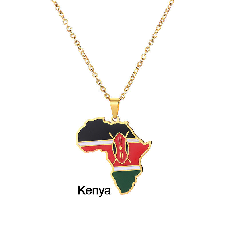 Africa Map Pendant Necklace Stainless Steel Jewelry Ghana Nigeria