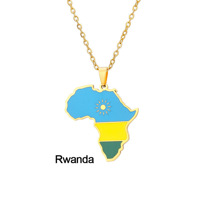 Africa Map Pendant Necklace Stainless Steel Jewelry Ghana Nigeria
