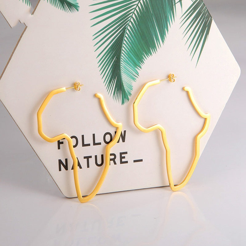 Africa Map Money Symbol Oversized Exaggerated Hollow Stud Earrings