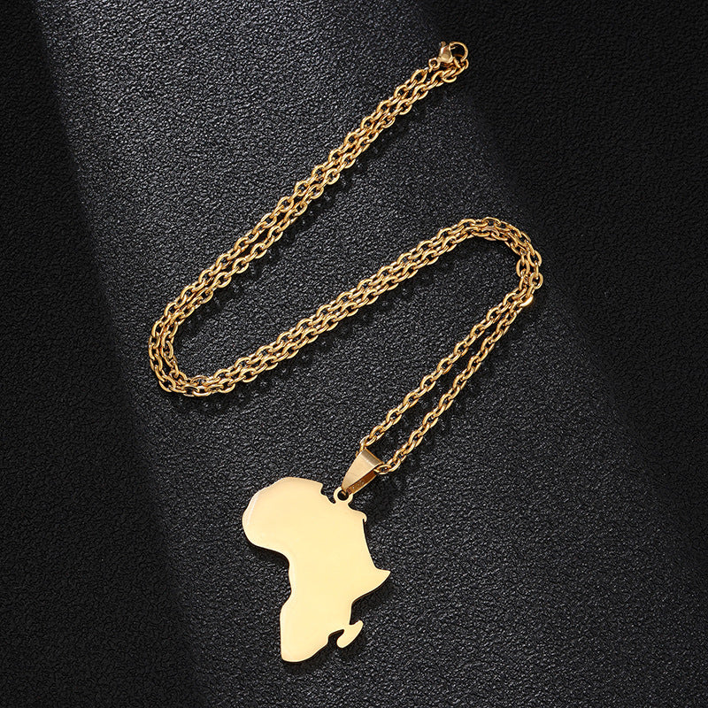 Stainless Steel Africa Symbol Map Couple Pendant Necklace