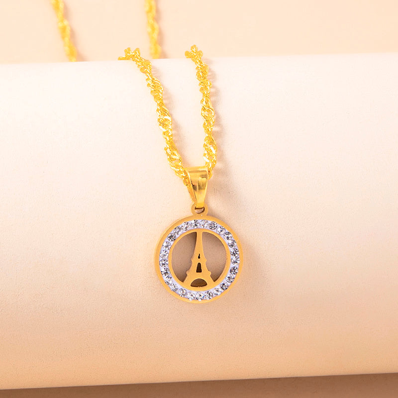 Rhinestone Paris Eiffel Tower Stainless Steel Necklace
