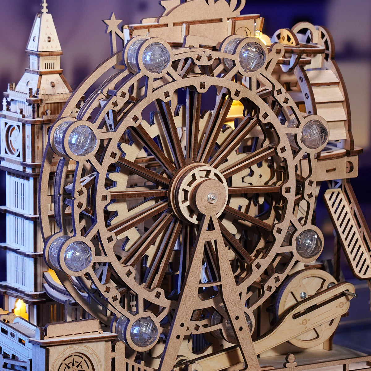 ROBOTIME 3D Wooden Puzzle London City Mechanical Model With Marble Run & LED Lights, DIY Decorative Kit For Adults & Teens