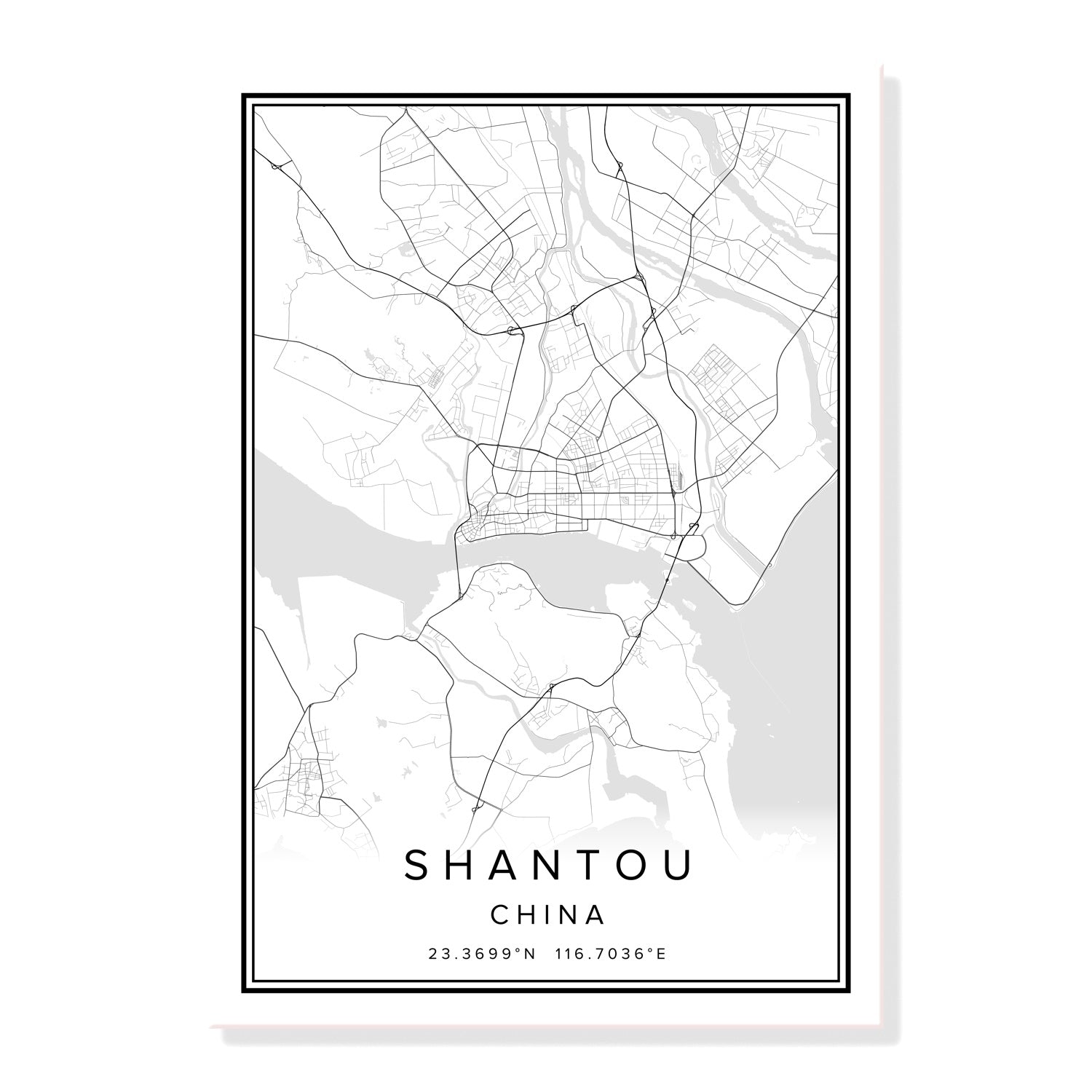 China Qingdao City Map Wall Art Canvas