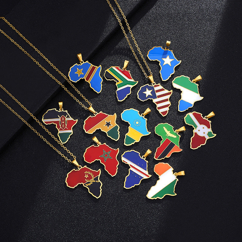 Africa Map Pendant Necklace Stainless Steel Jewelry Ghana Nigeria