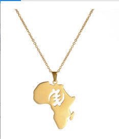 Stainless Steel Africa Symbol Map Couple Pendant Necklace