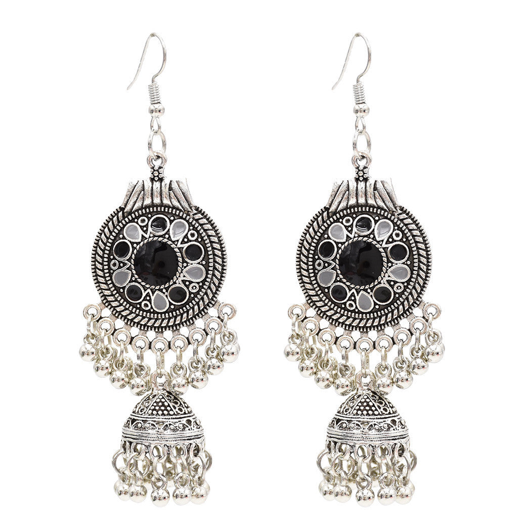 Egypt Vintage Silver Color Jhumka Bells Beads Tassel Statement Earrings for Women Turkish Tribal Gypsy Indian Jewelry Party