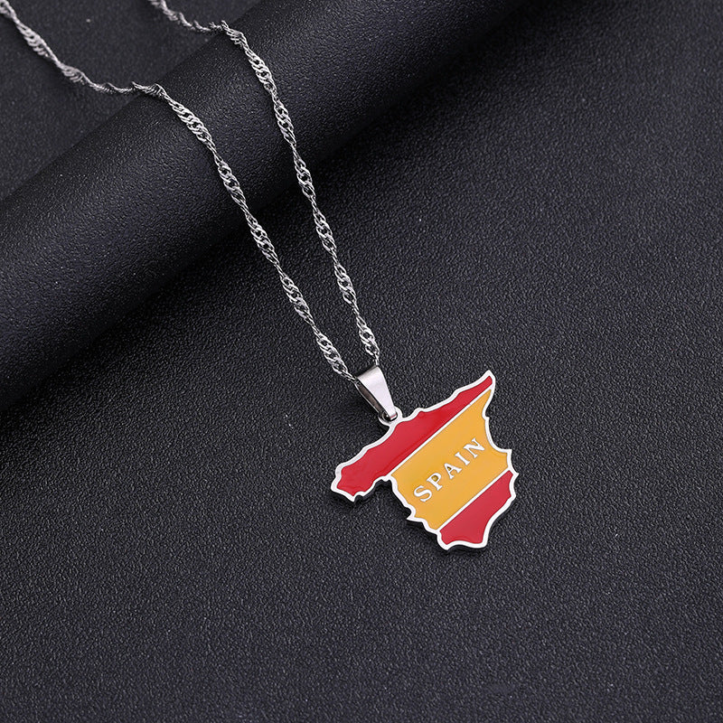 European And American Retro Drip Oil Spain Map Necklace