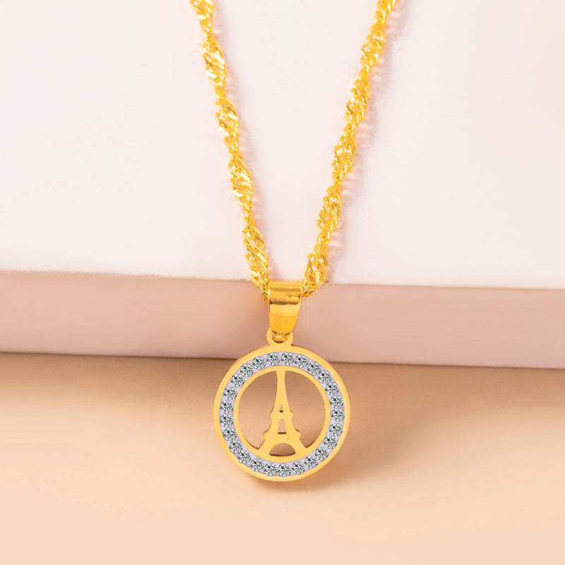 Rhinestone Paris Eiffel Tower Stainless Steel Necklace