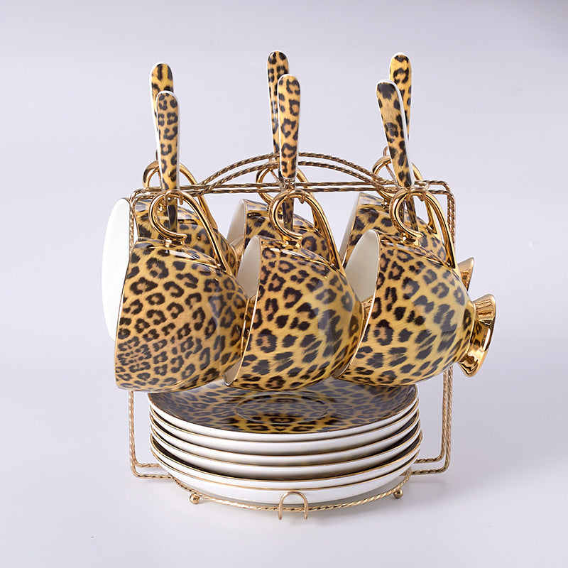 Leopard Bone China Coffee Cup And Saucer Set