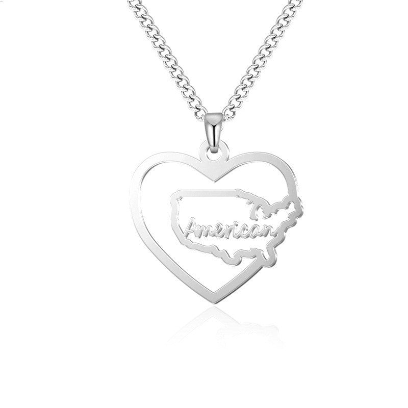 Map Of The United States Of America Stainless Steel Hollow Men's And Women's Necklace