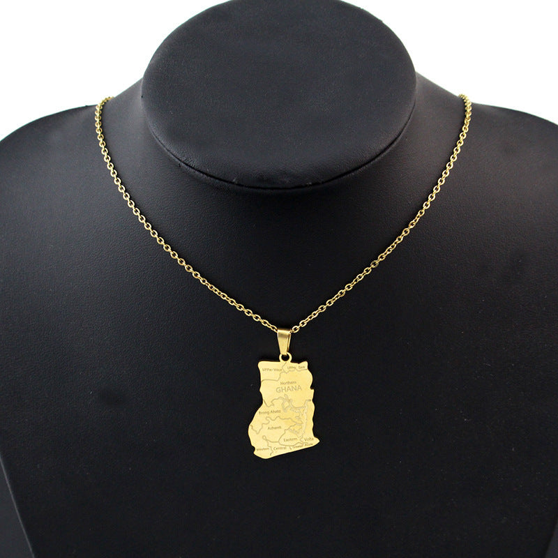 Africa Ghana map pendant necklace choker sweater chain jewelry