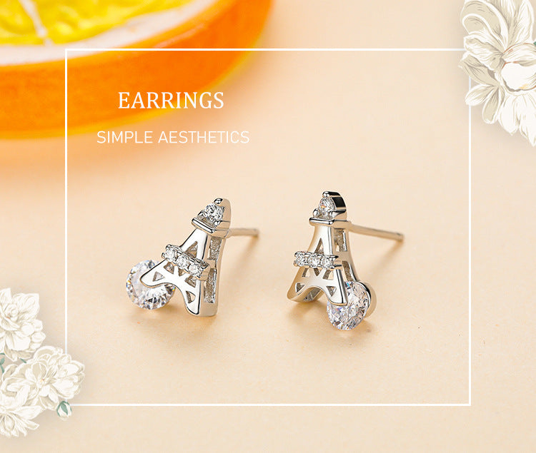 S925 Sterling Silver Eiffel Tower Stud Earrings