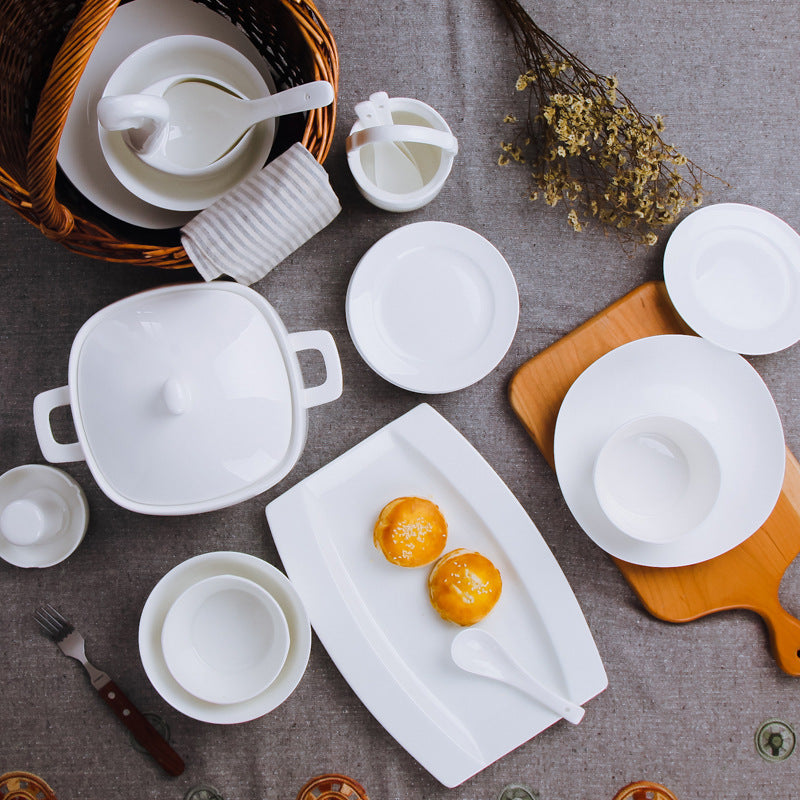 Jingdezhen Bone China Tableware Household High-Footed Eating Bowl Anti-Scalding 6-Inch Noodle Bowl 8-Inch Dinner Plate Large Soup Pot And Dish
