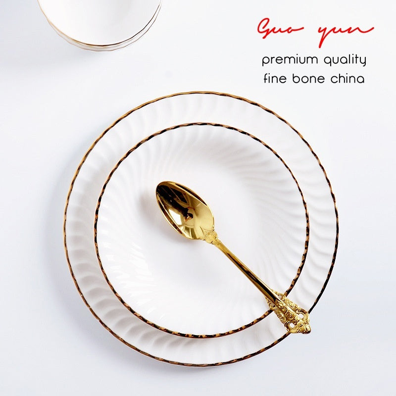 Golden Trim Bone China Western Cuisine Plate Household Dinner Plate Plate Dish Dishware Suit Combination Plate