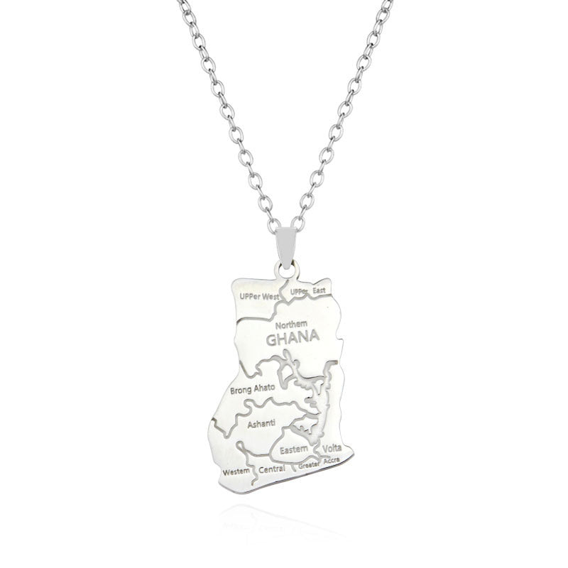 Africa Ghana map pendant necklace choker sweater chain jewelry
