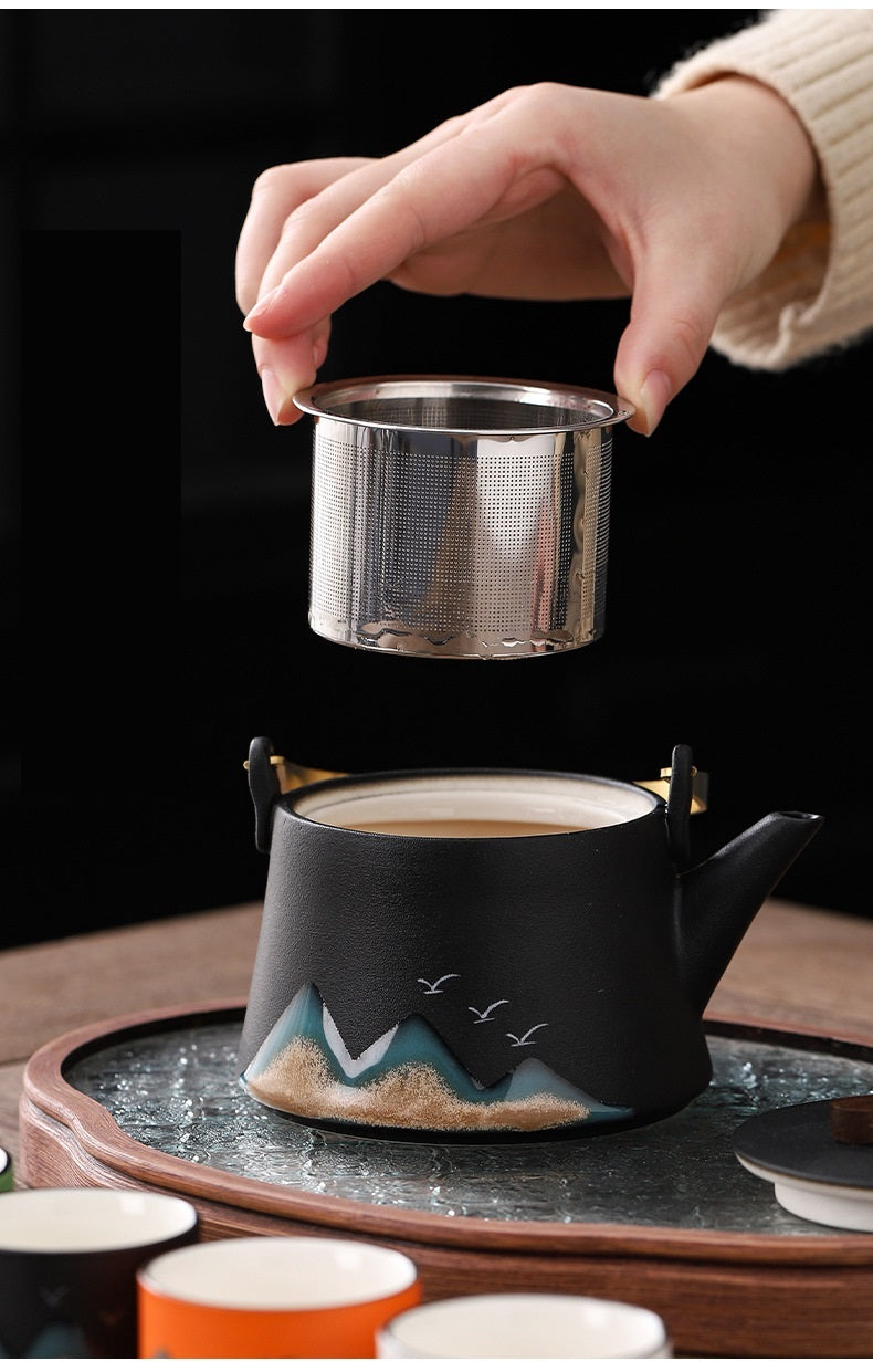 Cultural Creative China-chic Handle Pot Tea Set Cups Camp