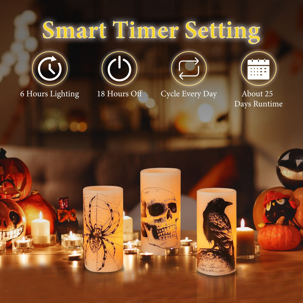 Halloween Flameless Candle Lamps, Set of 3 with 6-Hour Timer – image 3