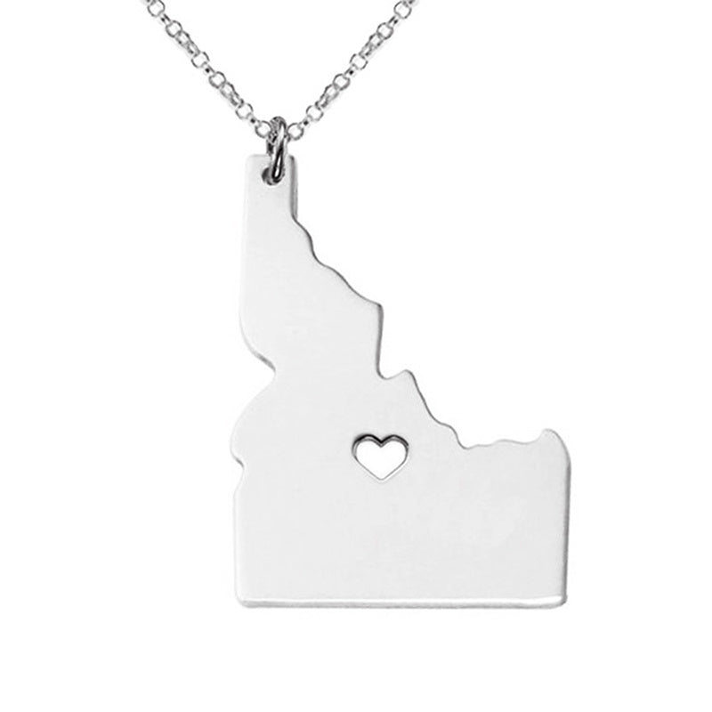 USA Idaho State Map Stainless Steel Pendant Necklace