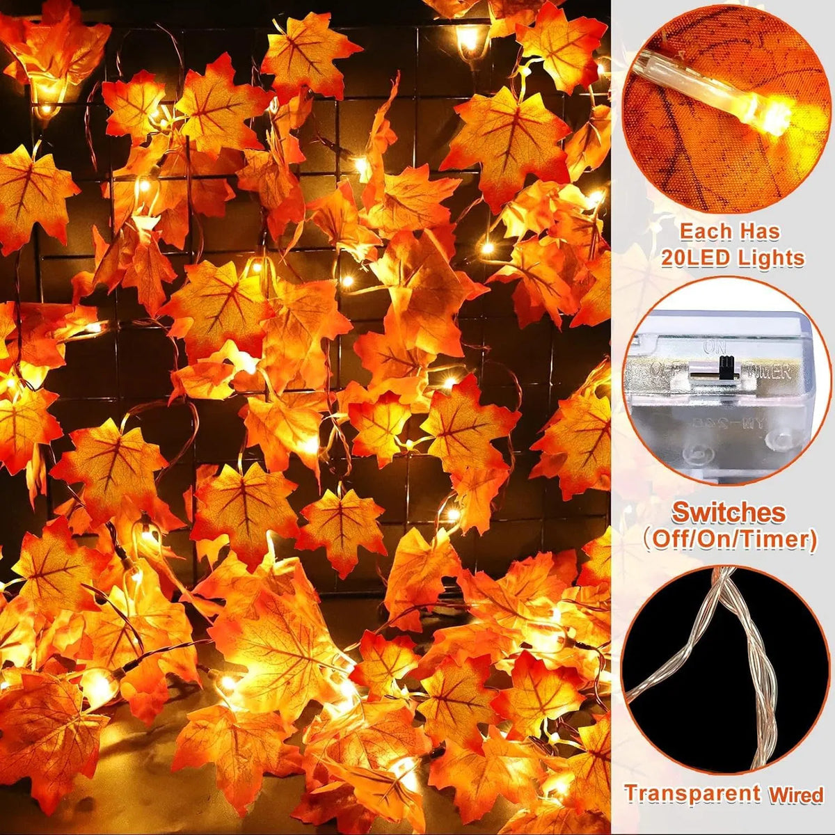 Autumn Maple Leaf Garland Lights — 3 Pack
