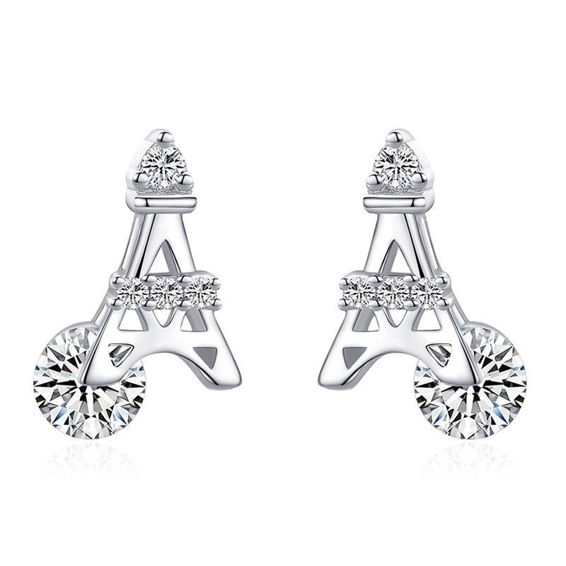 S925 Sterling Silver Eiffel Tower Stud Earrings