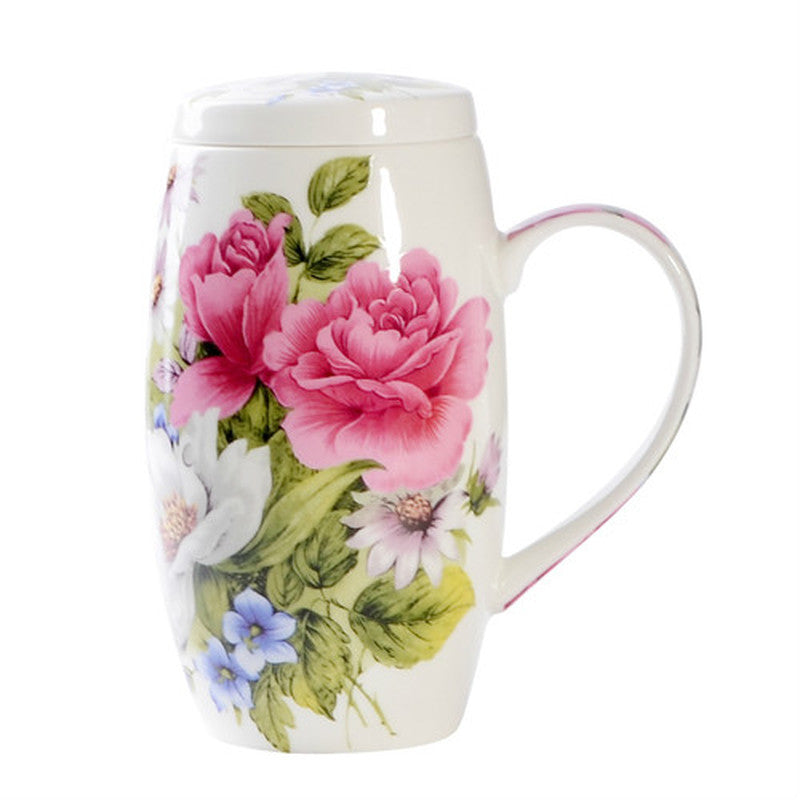 Household Bone China Large Capacity Mug With Lid Spoon Cup