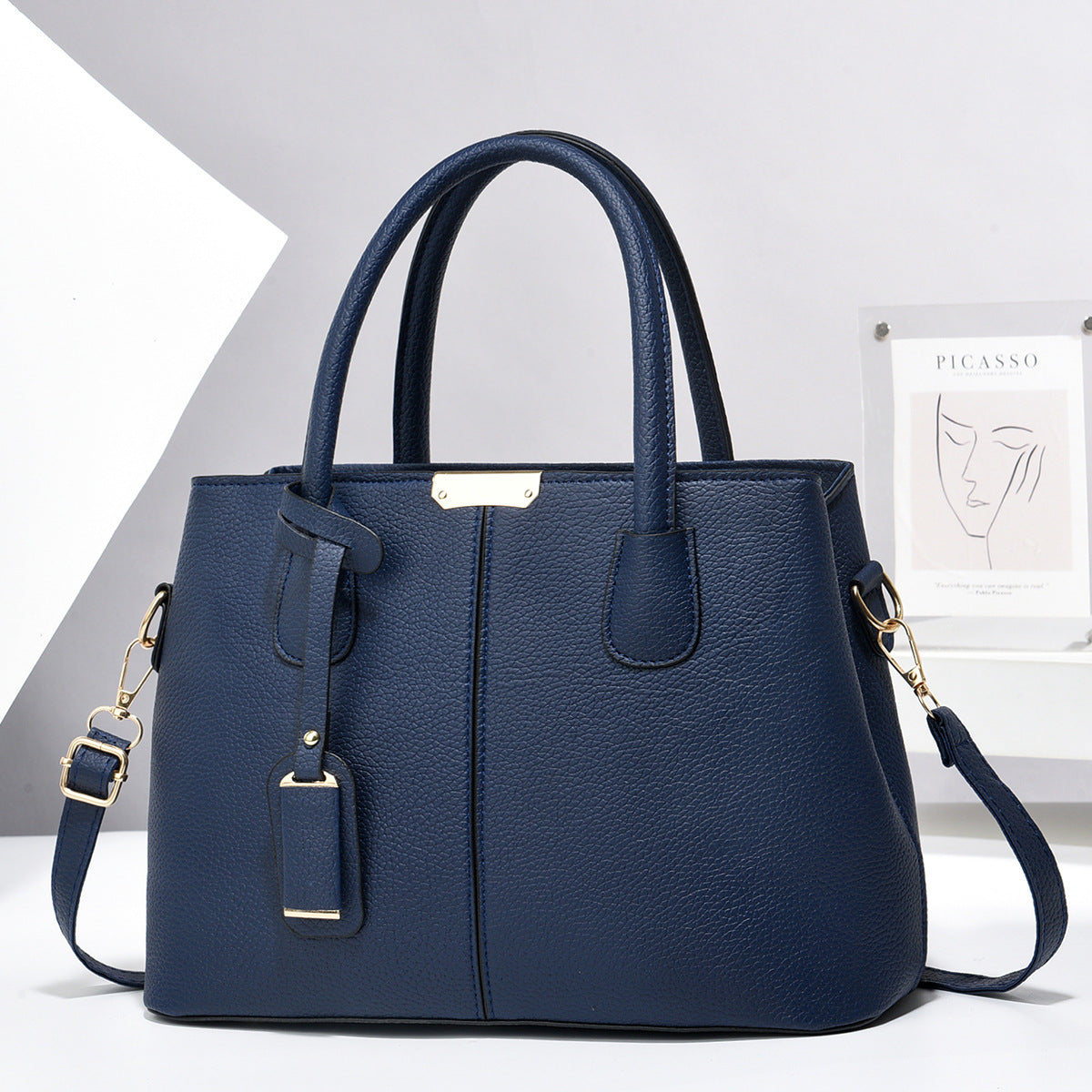 Structured Satchel Tote in Blue