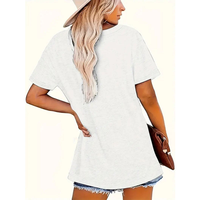Women's Paris Eiffel Tower & Floral Bow Print Tee - Fashion Round Neck Summer Top
