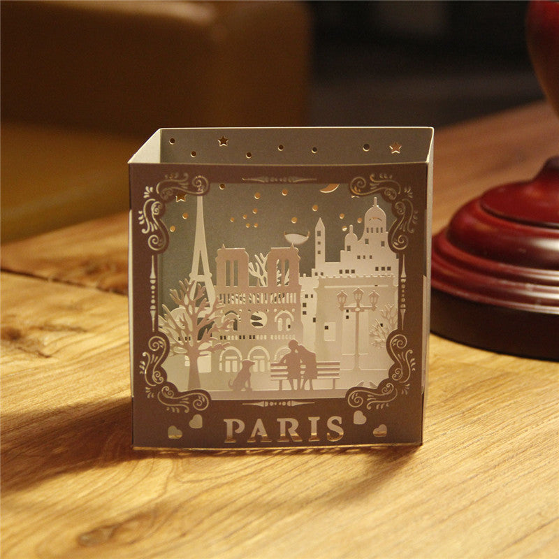 3d Creative Three-dimensional Paper Sculpture Greeting Card Couple Romantic Marriage New York Paris City