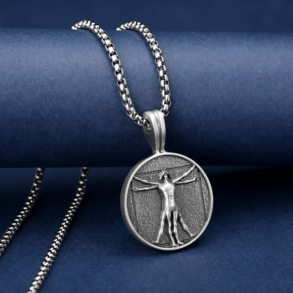 Da Vinci Body Ratio Vitruvius Tag Necklace Ins Hip Hop Cool Niche Necklace Titanium Steel Ornament