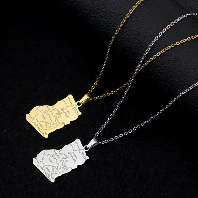 Africa Ghana map pendant necklace choker sweater chain jewelry