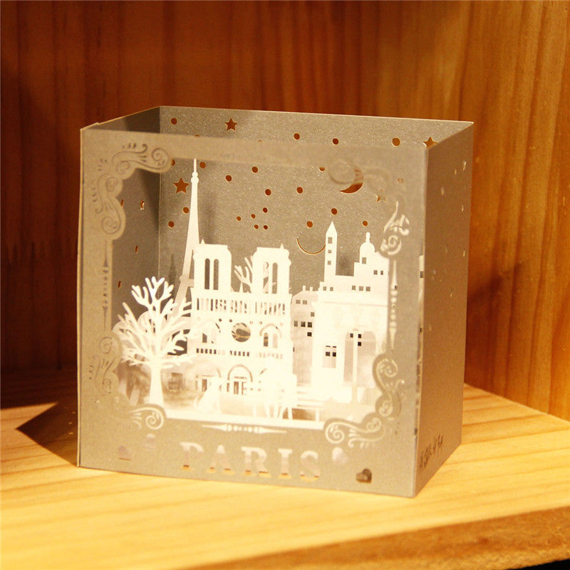 3d Creative Three-dimensional Paper Sculpture Greeting Card Couple Romantic Marriage New York Paris City