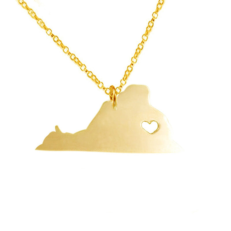 USA Virginia State Map Stainless Steel Pendant Necklace