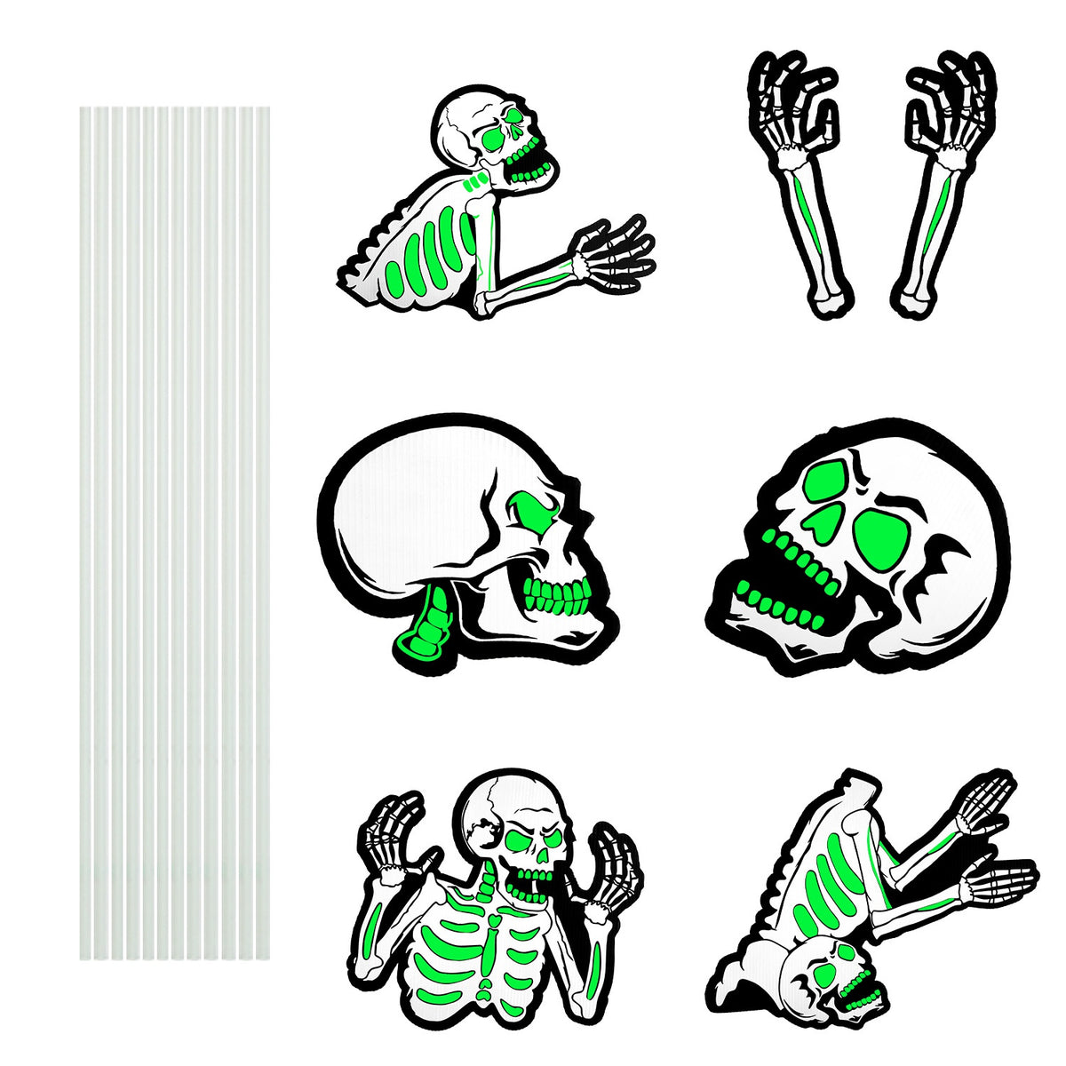 Glow-in-the-Dark Skeleton Yard Signs, Set of 6 with Stakes – image 1