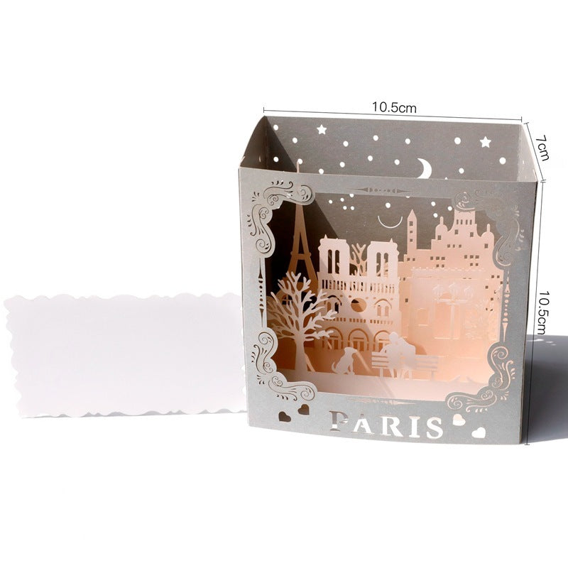 3d Creative Three-dimensional Paper Sculpture Greeting Card Couple Romantic Marriage New York Paris City