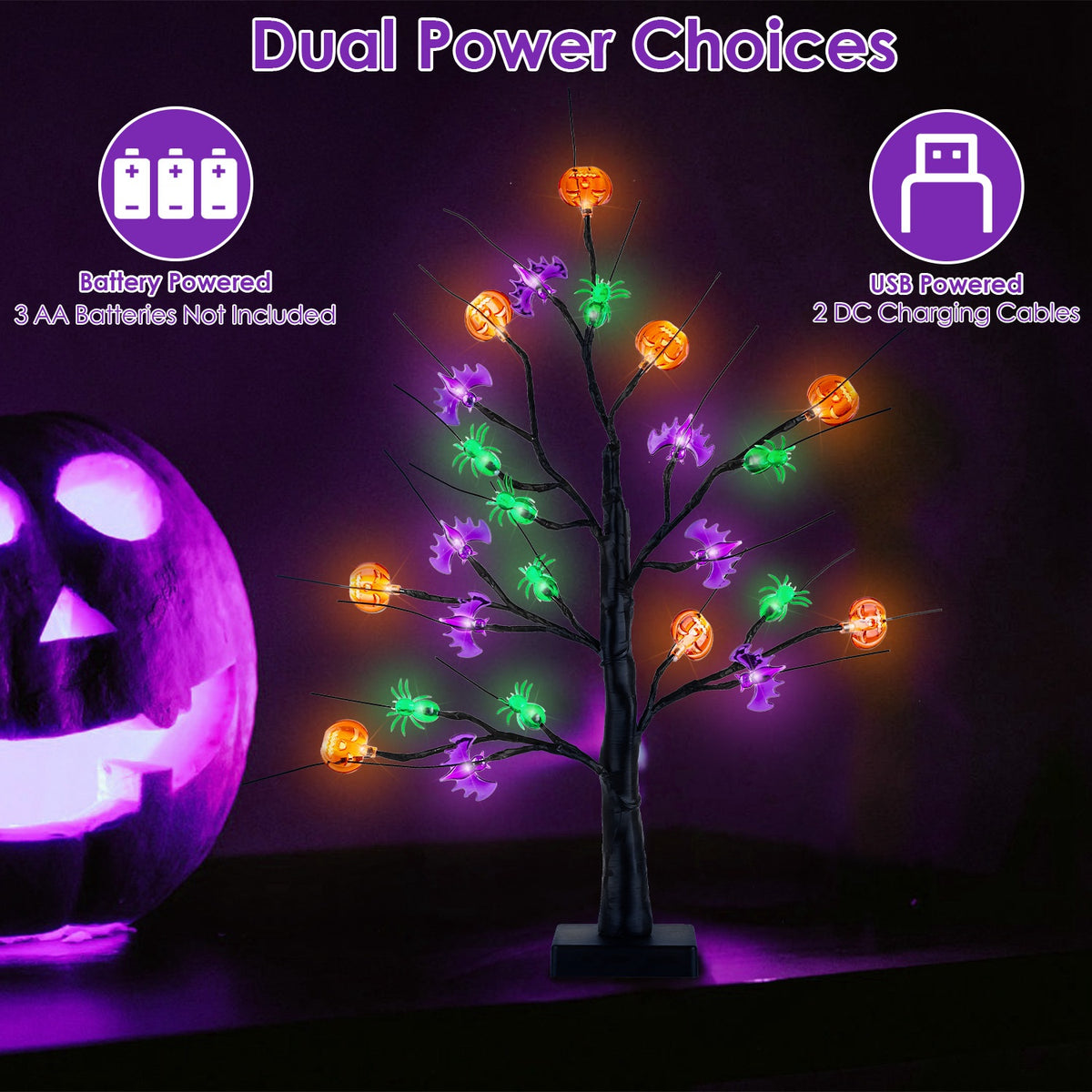 Lighted Halloween Tabletop Trees, Set of 2 with Timer – image 1