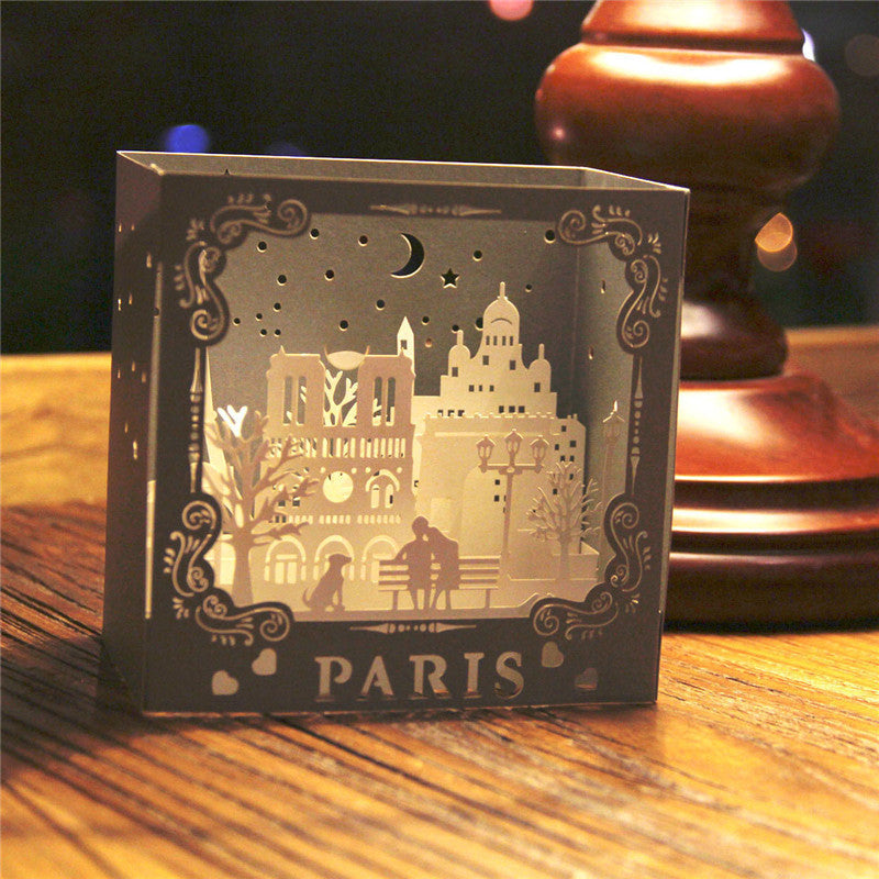 3d Creative Three-dimensional Paper Sculpture Greeting Card Couple Romantic Marriage New York Paris City