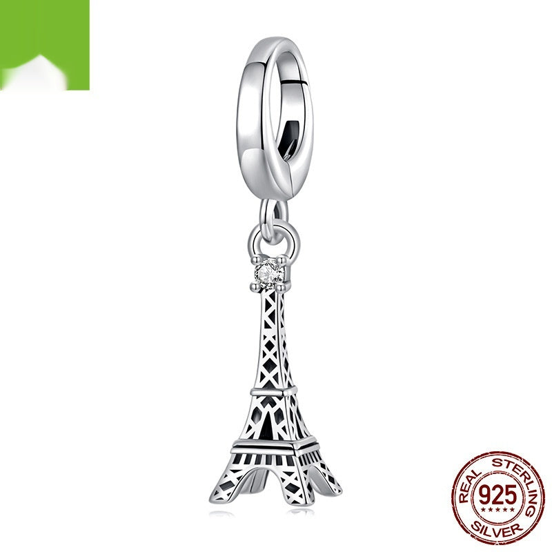 Opening And Closing Eiffel Tower Pendant S925 Silver Beaded